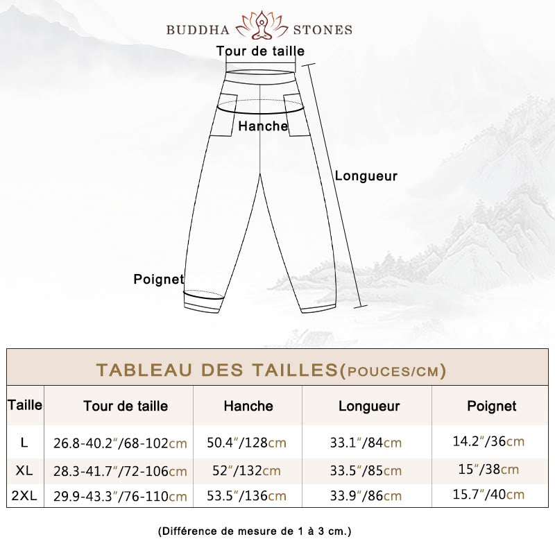 Pantalon décontracté en lin uni de couleur unie avec poches pour femme Buddha Stones - image 3