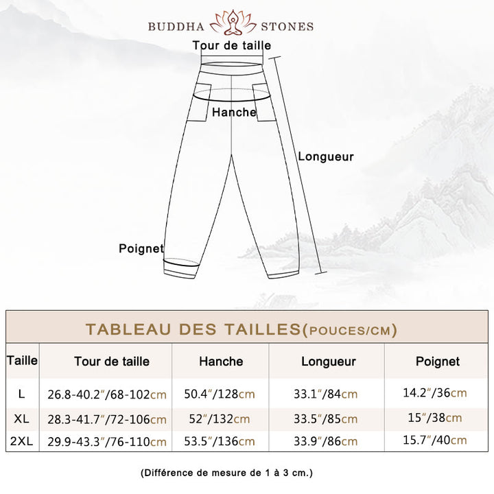 Pantalon décontracté en lin uni de couleur unie avec poches pour femme Buddha Stones - image 3