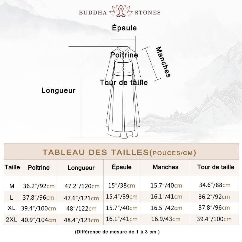 Robe mi-longue cheongsam en mousseline de soie brodée de Buddha Stones Pantalon à jambe large Vêtements de pratique de méditation zen - image 3