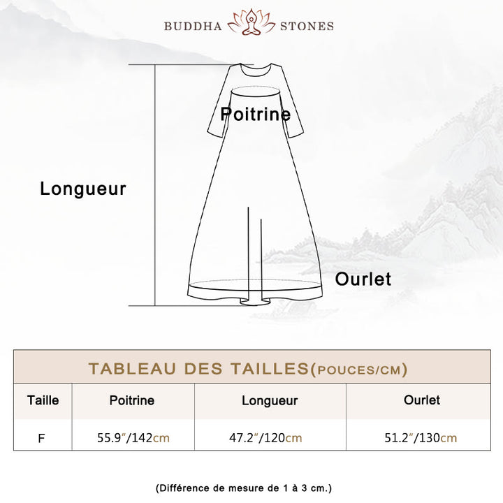 Robe mi-longue à pois colorés orange vert Buddha Stones Robe tunique en coton à manches mi-longues avec poches - image 3