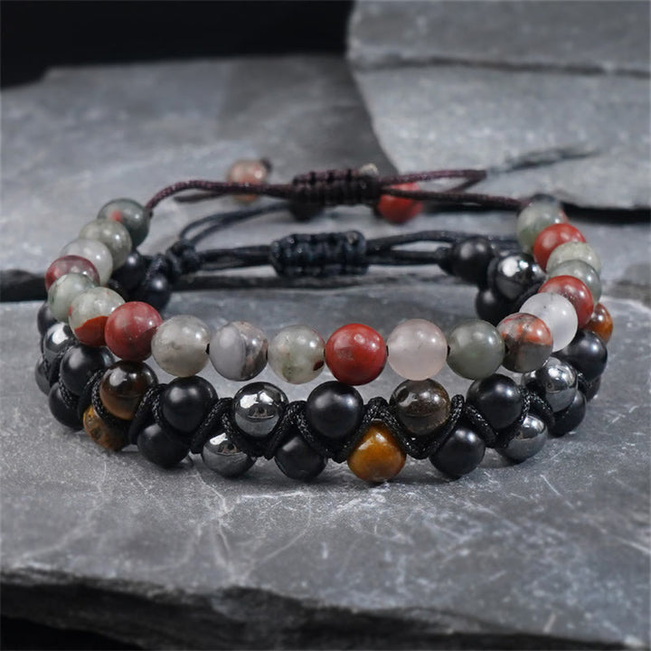 Ensemble de 3 Buddha Stones en onyx noir, œil de tigre et pierre de sang africaine, protection et support