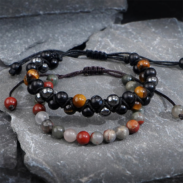 Ensemble de 3 Buddha Stones en onyx noir, œil de tigre et pierre de sang africaine, protection et support