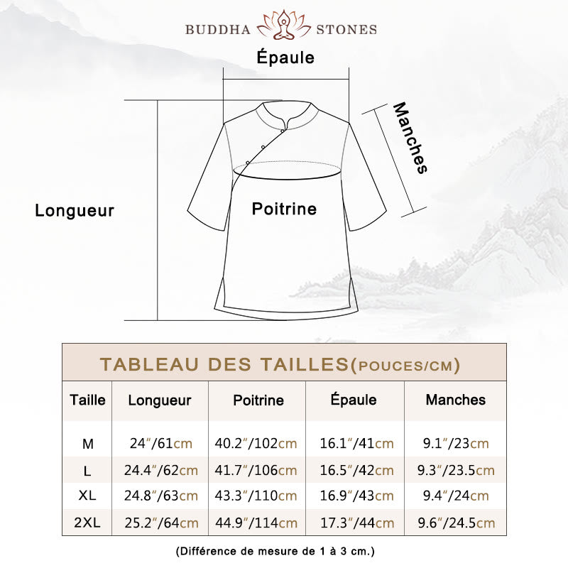 Chemise en coton et lin à manches courtes avec broderie de fleurs de prunier et Buddha Stones - image 3