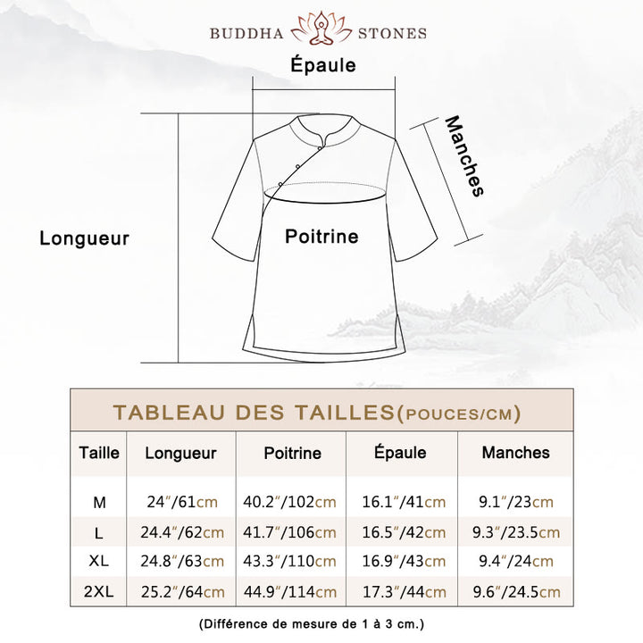 Chemise en coton et lin à manches courtes avec broderie de fleurs de prunier et Buddha Stones - image 3