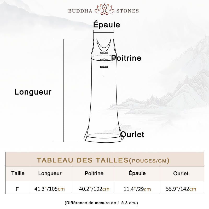 Robe sans manches en lin ramie Buddha Stones, longueur genou, avec poches et boutons grenouille - image 3