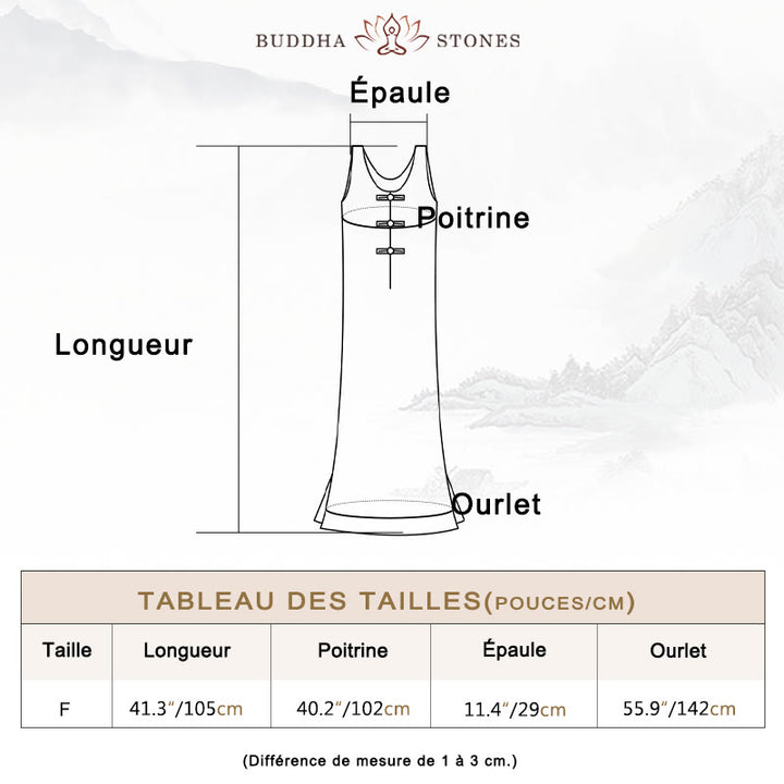 Robe sans manches en lin ramie Buddha Stones, longueur genou, avec poches et boutons grenouille - image 3