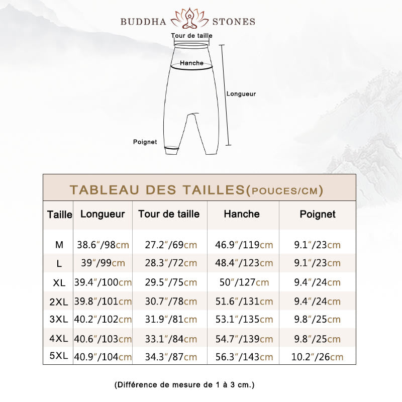 Pantalon sarouel court et long en coton pour homme avec poches, imprimé Buddha Stones, pierres, fleurs, feuilles, marron et bleu - image 3