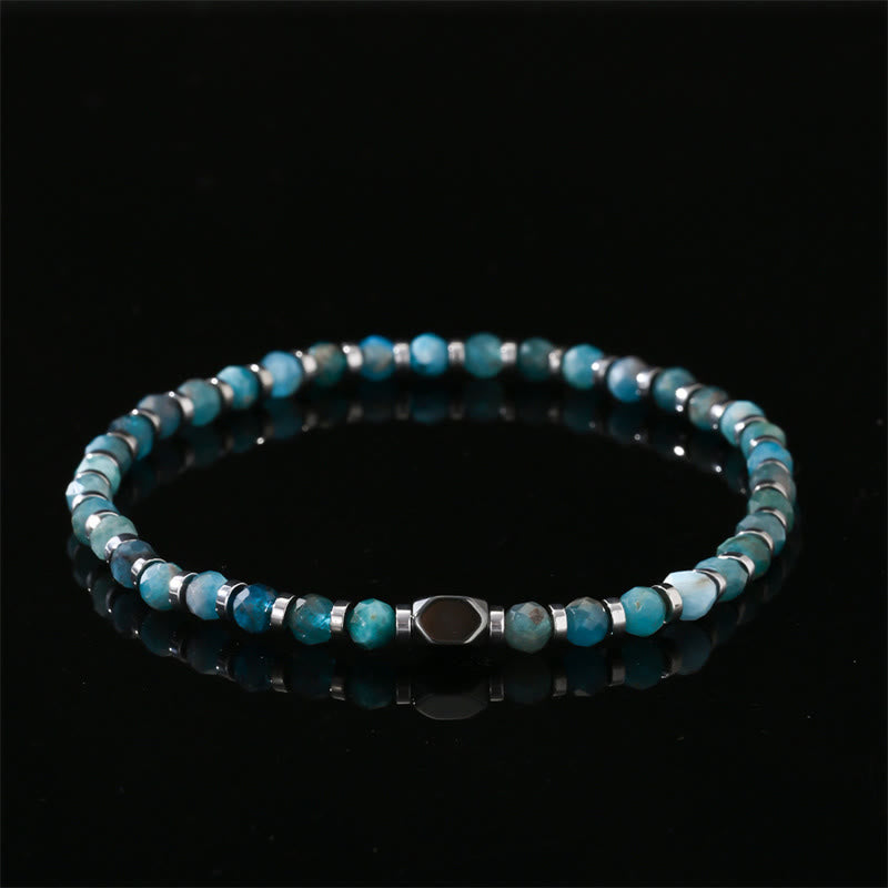 Bracelet de communication en apatite et hématite avec Buddha Stones