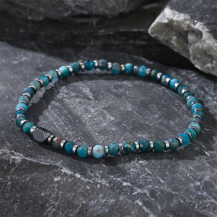 Bracelet de communication en apatite et hématite avec Buddha Stones