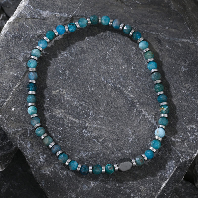 Bracelet de communication en apatite et hématite avec Buddha Stones