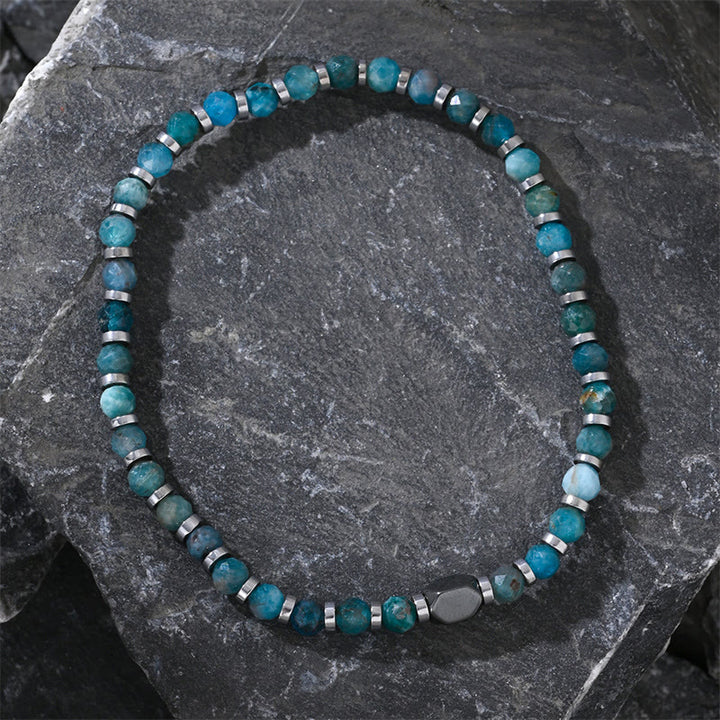 Bracelet de communication en apatite et hématite avec Buddha Stones