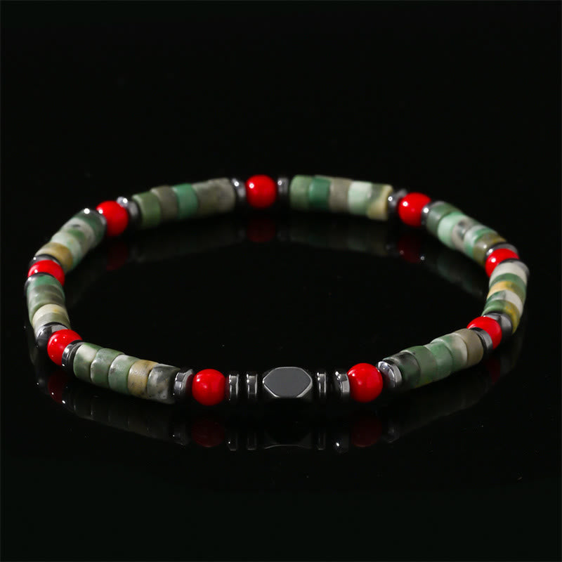 Bracelet puissant en pierre verte Buddha Stones , hématite et corail rouge
