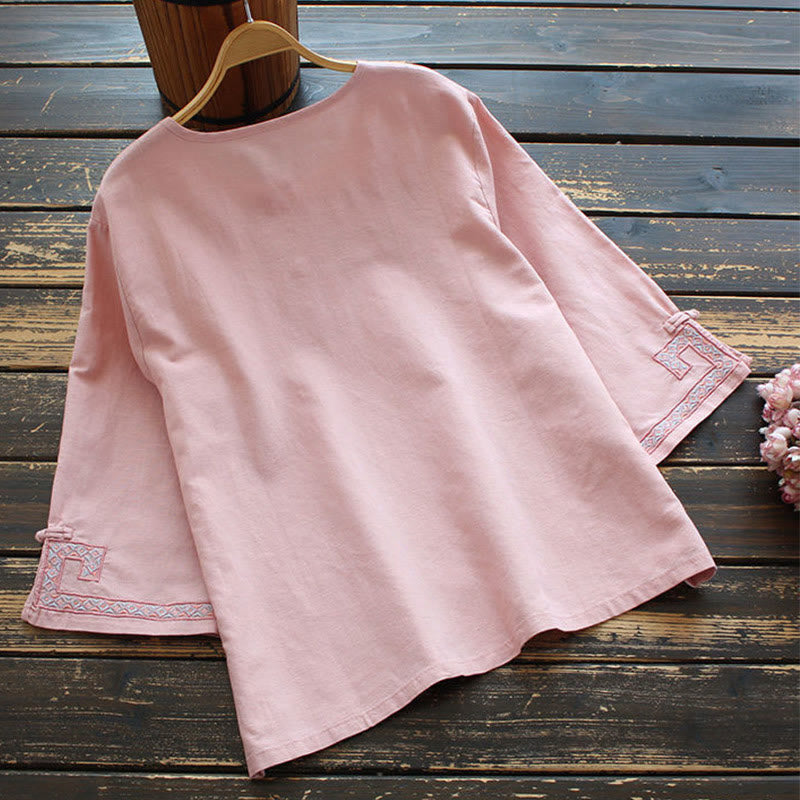 Chemise femme en coton et lin à manches trois-quarts et broderie de vigne et de Buddha Stones - image 4