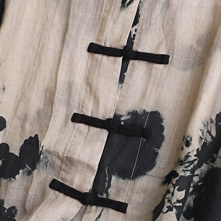 Chemise décontractée ample à manches longues en coton et lin pour femme, imprimé grenouille, motif Buddha Stones