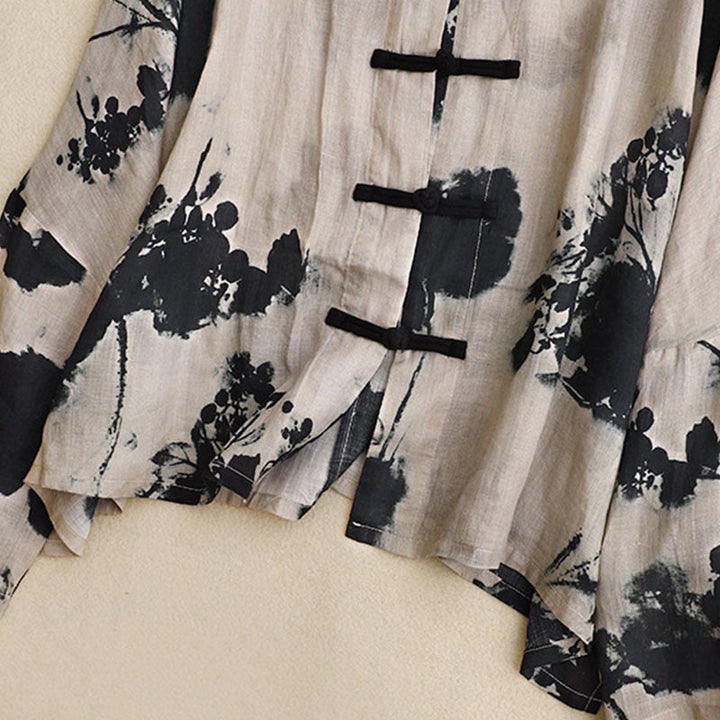 Chemise décontractée ample à manches longues en coton et lin pour femme, imprimé grenouille, motif Buddha Stones