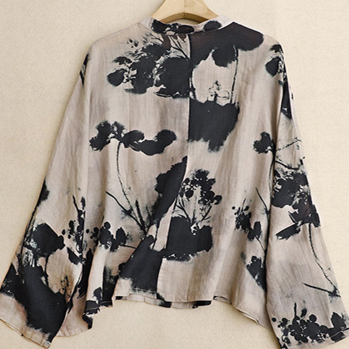 Chemise décontractée ample à manches longues en coton et lin pour femme, imprimé grenouille, motif Buddha Stones