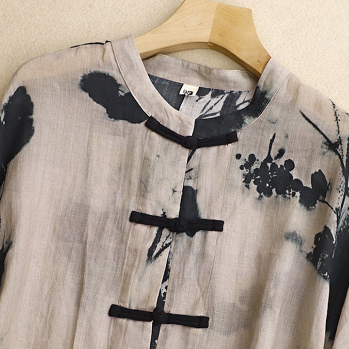 Chemise décontractée ample à manches longues en coton et lin pour femme, imprimé grenouille, motif Buddha Stones