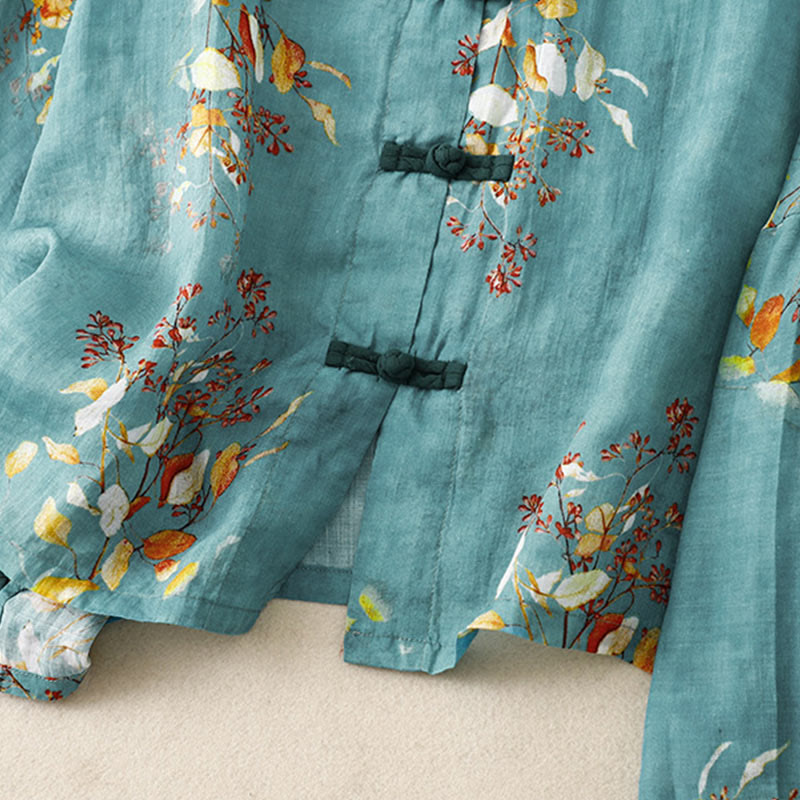 Chemise décontractée ample à manches longues en coton et lin pour femme, imprimé grenouille, motif Buddha Stones