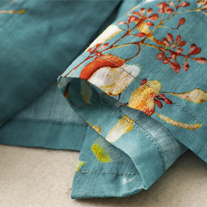Chemise décontractée ample à manches longues en coton et lin pour femme, imprimé grenouille, motif Buddha Stones