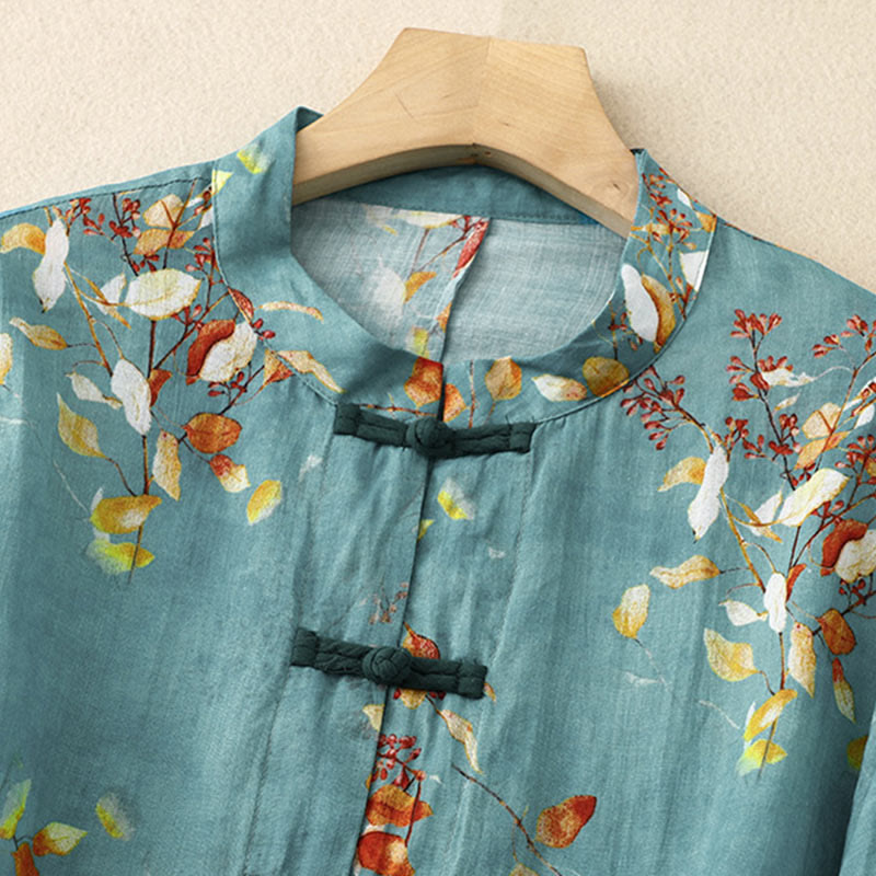 Chemise décontractée ample à manches longues en coton et lin pour femme, imprimé grenouille, motif Buddha Stones