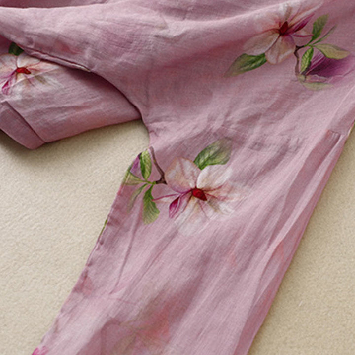 Chemise décontractée ample à manches longues en coton et lin pour femme, imprimé grenouille, motif Buddha Stones