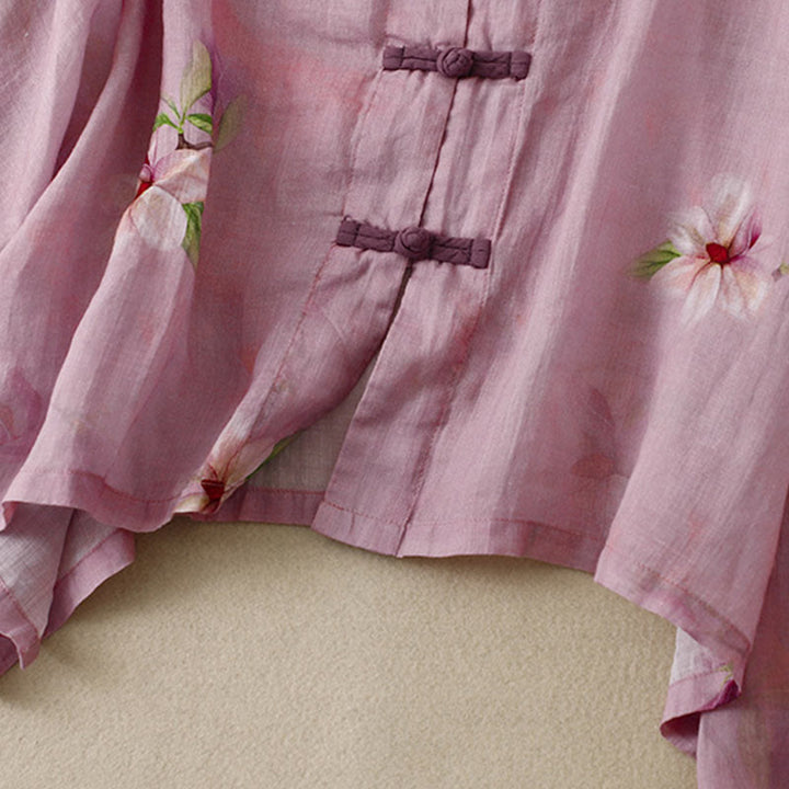 Chemise décontractée ample à manches longues en coton et lin pour femme, imprimé grenouille, motif Buddha Stones