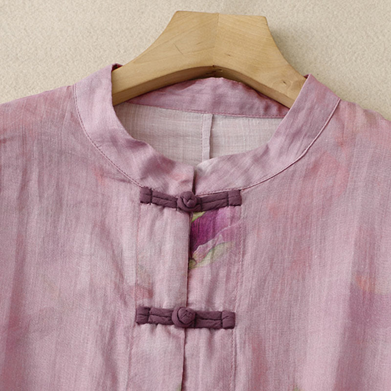 Chemise décontractée ample à manches longues en coton et lin pour femme, imprimé grenouille, motif Buddha Stones