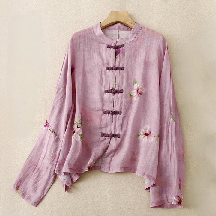 Chemise décontractée ample à manches longues en coton et lin pour femme, imprimé grenouille, motif Buddha Stones