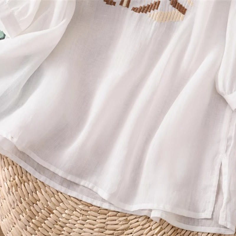 T-shirt décontracté à manches courtes et col ras du cou pour femme, broderie symétrique, motif Buddha Stones, en élasthanne - image 5