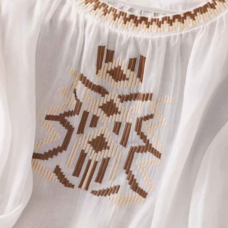 T-shirt décontracté à manches courtes et col ras du cou pour femme, broderie symétrique, motif Buddha Stones, en élasthanne