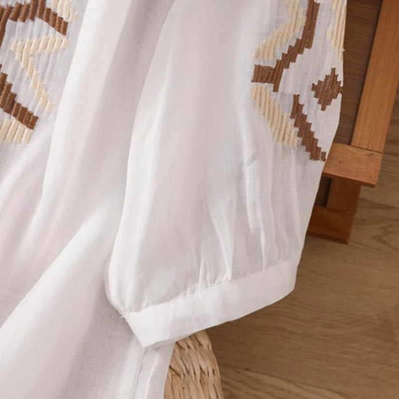 T-shirt décontracté à manches courtes et col ras du cou pour femme, broderie symétrique, motif Buddha Stones, en élasthanne - image 4