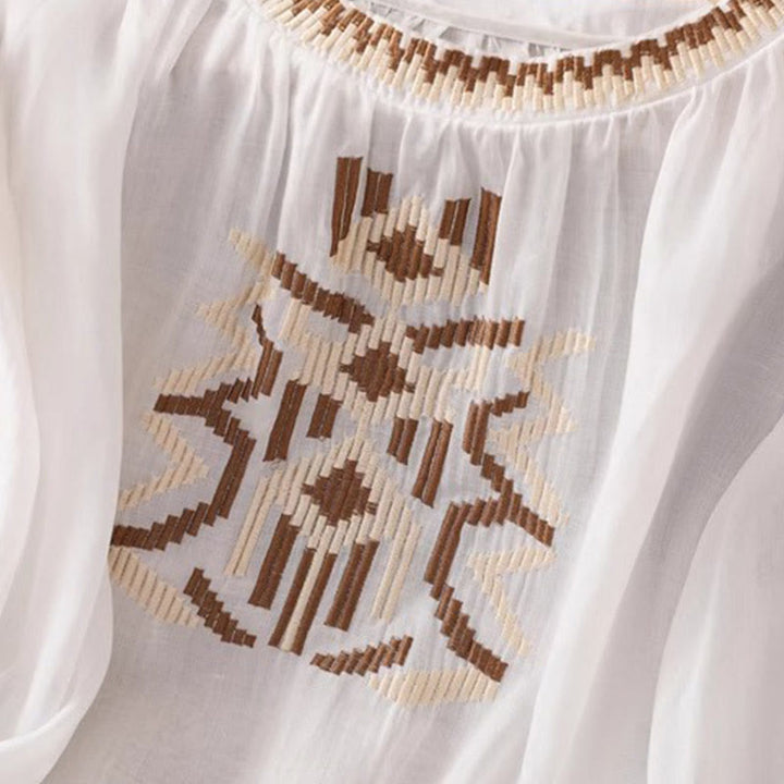 T-shirt décontracté à manches courtes et col ras du cou pour femme, broderie symétrique, motif Buddha Stones, en élasthanne - image 6