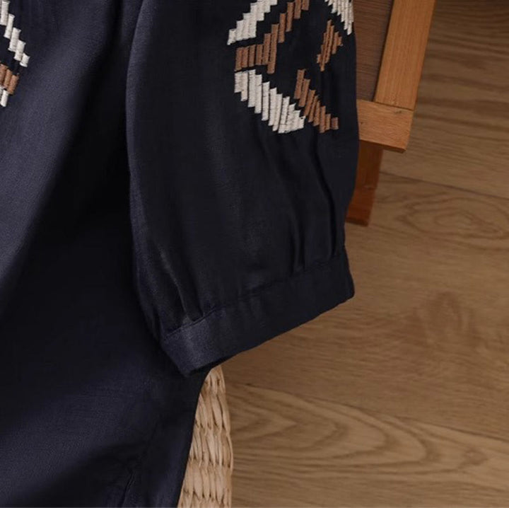 T-shirt décontracté à manches courtes et col ras du cou pour femme, broderie symétrique, motif Buddha Stones, en élasthanne - image 10