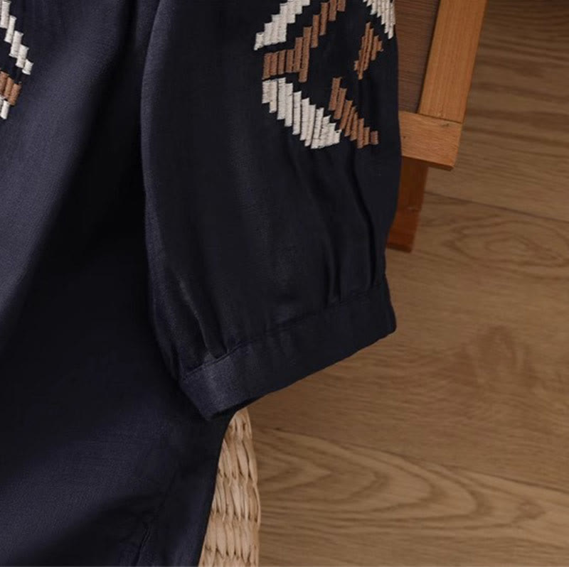 T-shirt décontracté à manches courtes et col ras du cou pour femme, broderie symétrique, motif Buddha Stones, en élasthanne - image 10