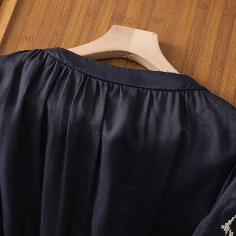 T-shirt décontracté à manches courtes et col ras du cou pour femme, broderie symétrique, motif Buddha Stones, en élasthanne - image 9