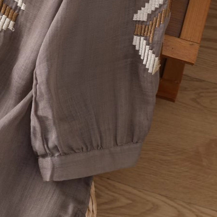 T-shirt décontracté à manches courtes et col ras du cou pour femme, broderie symétrique, motif Buddha Stones, en élasthanne