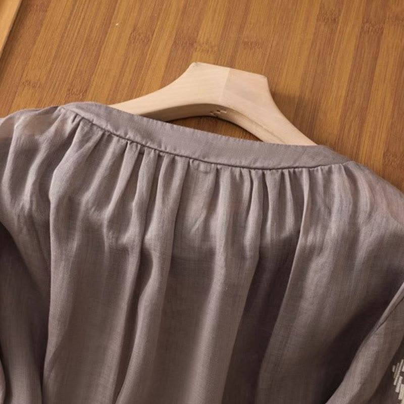 T-shirt décontracté à manches courtes et col ras du cou pour femme, broderie symétrique, motif Buddha Stones, en élasthanne - image 17