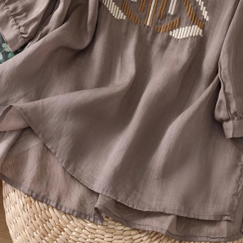 T-shirt décontracté à manches courtes et col ras du cou pour femme, broderie symétrique, motif Buddha Stones, en élasthanne - image 21