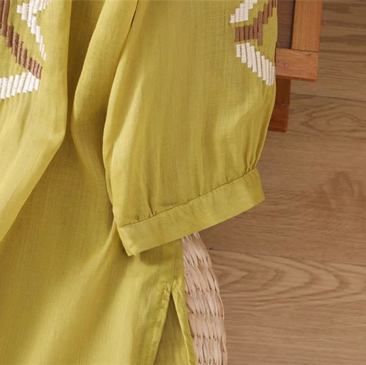 T-shirt décontracté à manches courtes et col ras du cou pour femme, broderie symétrique, motif Buddha Stones, en élasthanne - image 28