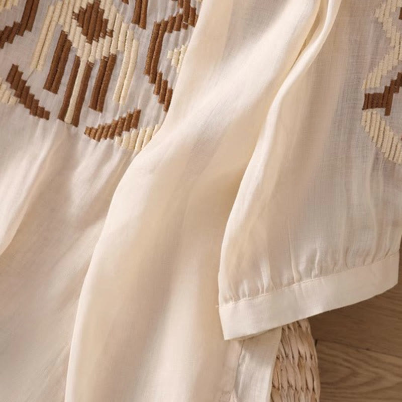 T-shirt décontracté à manches courtes et col ras du cou pour femme, broderie symétrique, motif Buddha Stones, en élasthanne - image 37