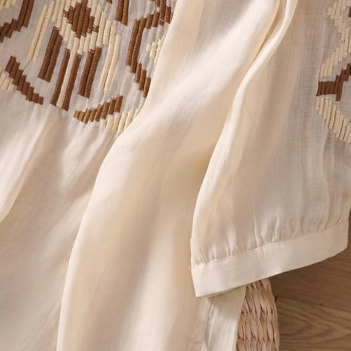 T-shirt décontracté à manches courtes et col ras du cou pour femme, broderie symétrique, motif Buddha Stones, en élasthanne - image 37