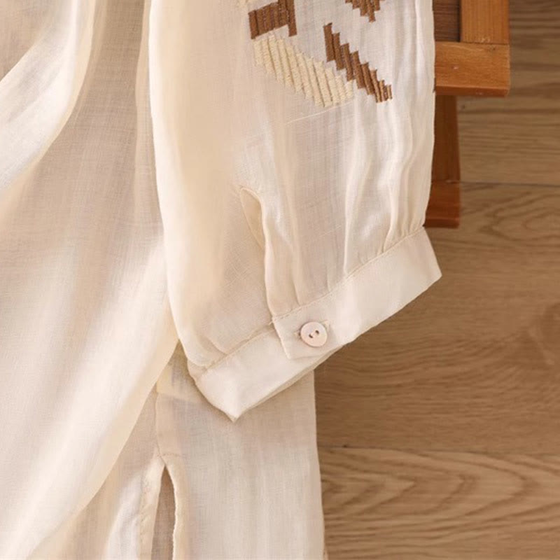 T-shirt décontracté à manches courtes et col ras du cou pour femme, broderie symétrique, motif Buddha Stones, en élasthanne