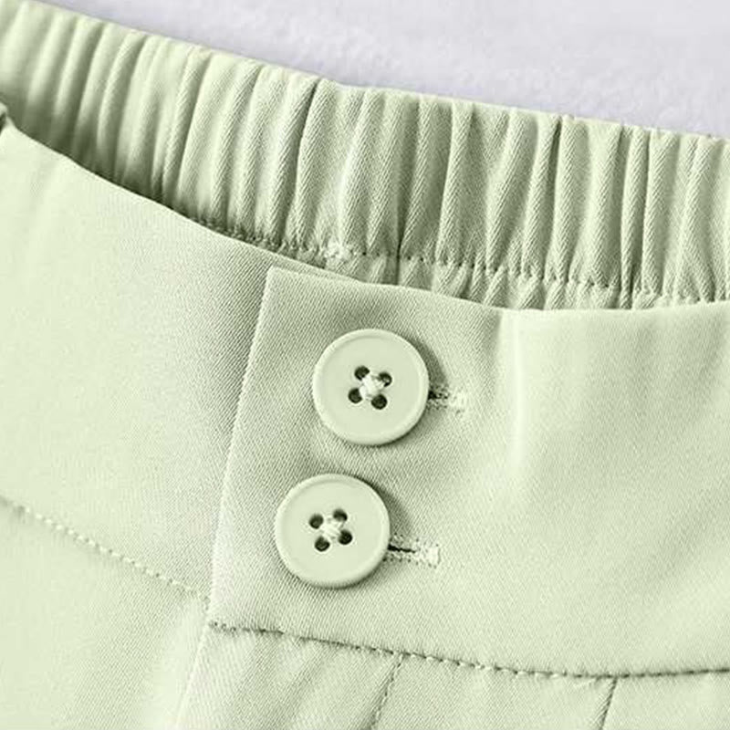 Short d'été décontracté en coton et lin avec poches pour femme, style Buddha Stones, avec fermeture éclair et boutons
