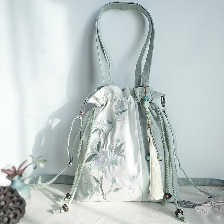 Sac fourre-tout en toile brodé de Buddha Stones , sac à bandoulière, sac à main, poire verte et bleue, Epiphyllum