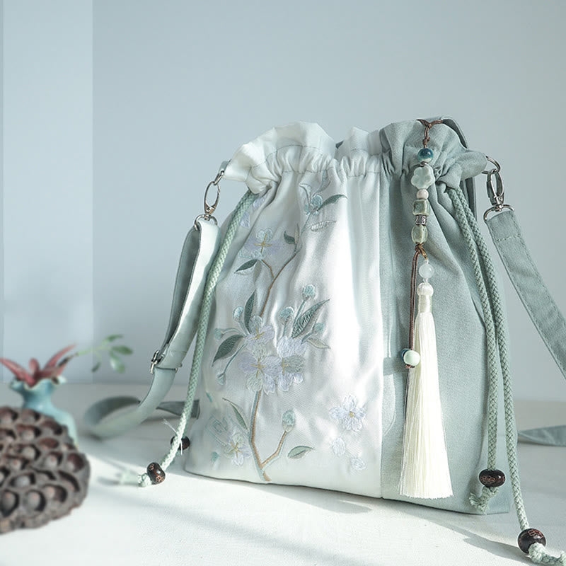 Sac fourre-tout en toile brodé de Buddha Stones , sac à bandoulière, sac à main, poire verte et bleue, Epiphyllum