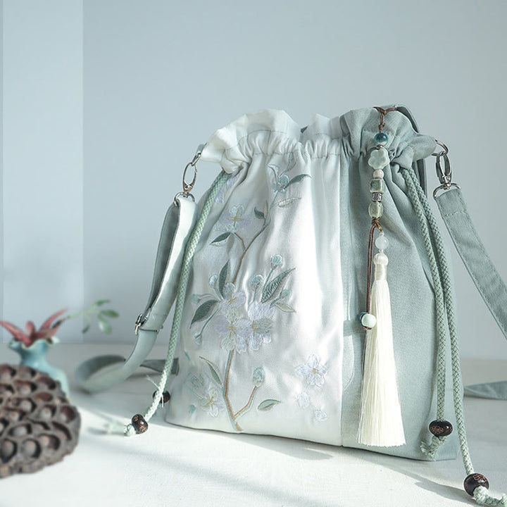 Sac fourre-tout en toile brodé de Buddha Stones , sac à bandoulière, sac à main, poire verte et bleue, Epiphyllum