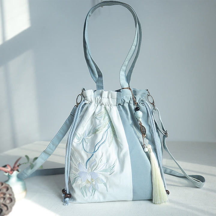 Sac fourre-tout en toile brodé de Buddha Stones , sac à bandoulière, sac à main, poire verte et bleue, Epiphyllum