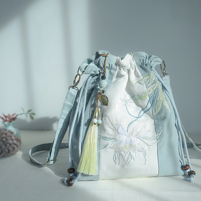 Sac fourre-tout en toile brodé de Buddha Stones , sac à bandoulière, sac à main, poire verte et bleue, Epiphyllum