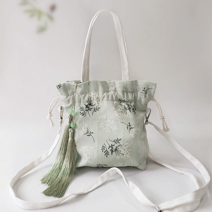 Sac fourre-tout en toile avec Buddha Stones , fleurs blanches et feuilles vertes, sac à bandoulière, sac à main
