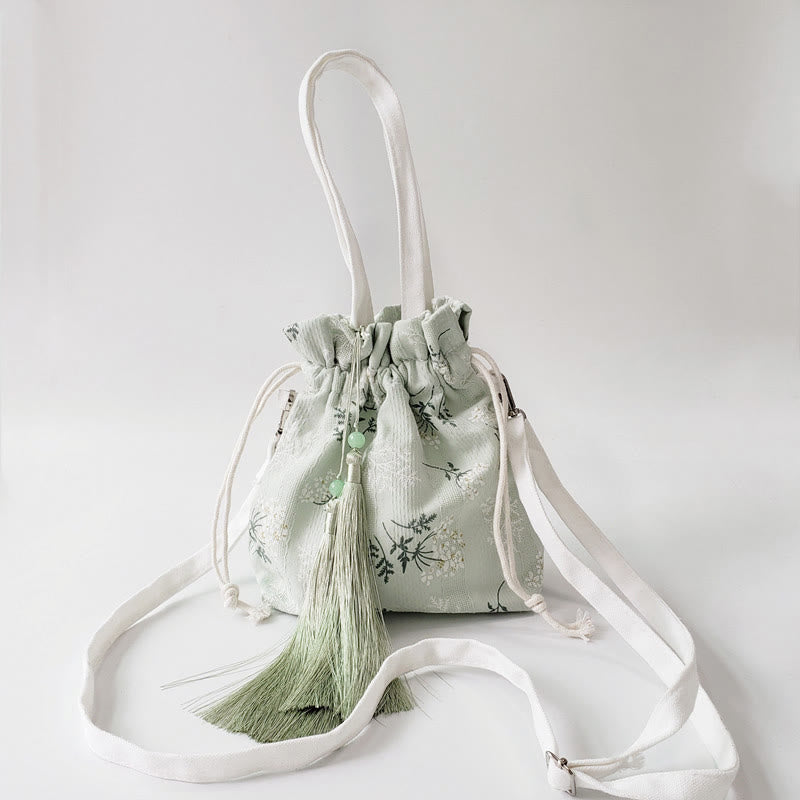 Sac fourre-tout en toile avec Buddha Stones , fleurs blanches et feuilles vertes, sac à bandoulière, sac à main